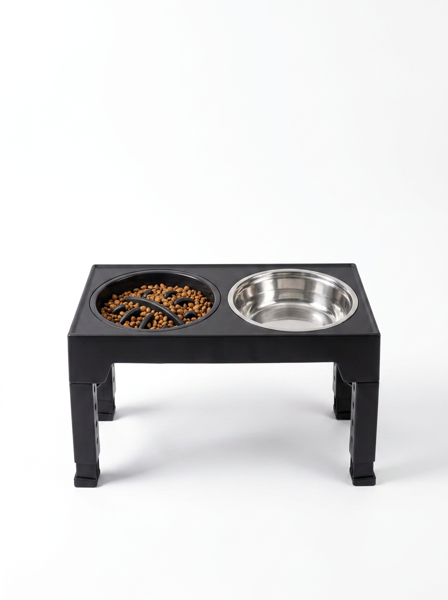 Elevated Dog Feeder with Adjustable Raised Stand, Slow Food Bowl, Water Feeders for Large and Medium Dogs