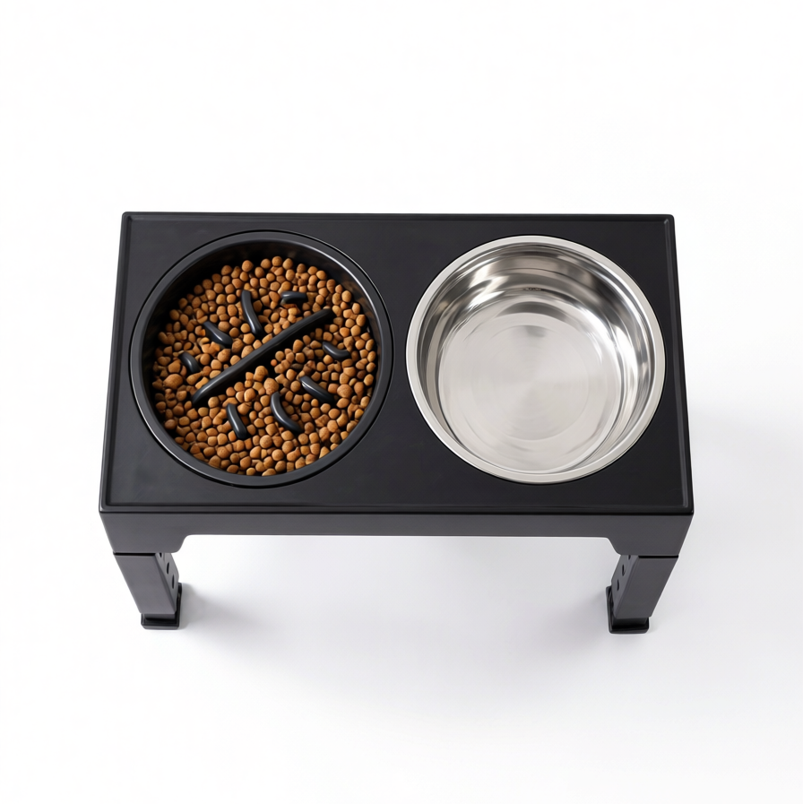 Elevated Slow Feed Dog Bowl Set with Adjustable Stand