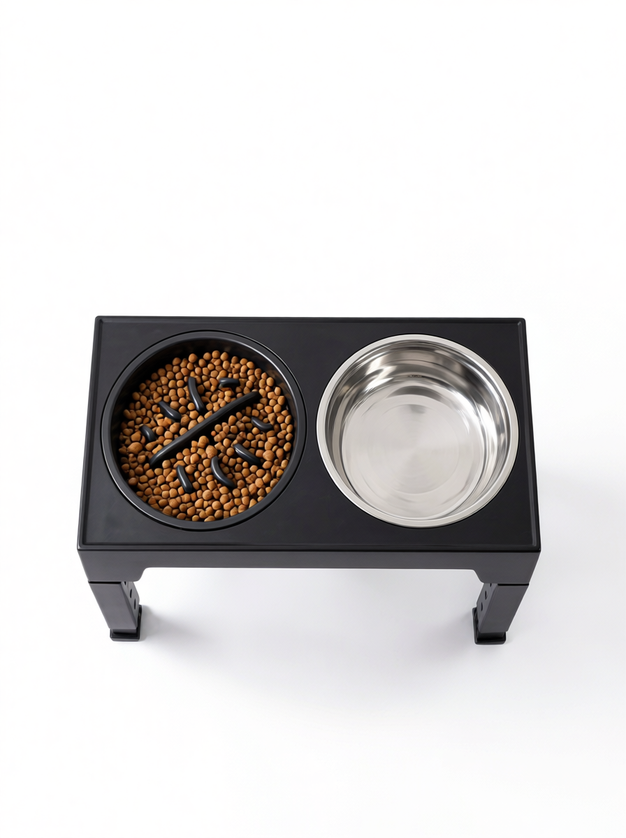 Elevated Dog Feeder with Adjustable Raised Stand, Slow Food Bowl, Water Feeders for Large and Medium Dogs
