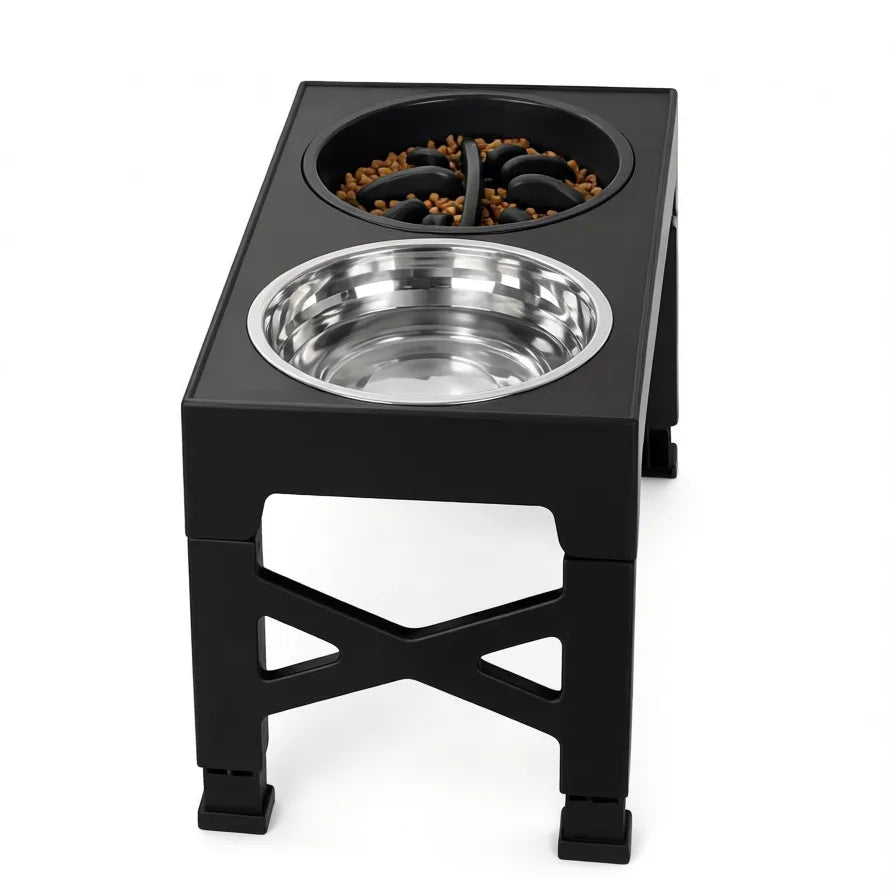 Elevated Dog Feeder with Adjustable Raised Stand, Slow Food Bowl, Water Feeders for Large and Medium Dogs
