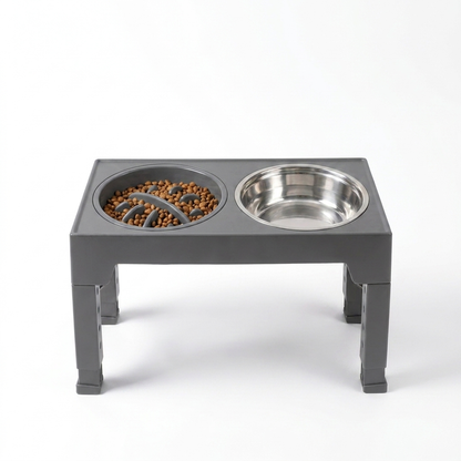 Elevated Slow Feed Dog Bowl Set with Adjustable Stand