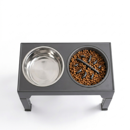 Elevated Slow Feed Dog Bowl Set with Adjustable Stand
