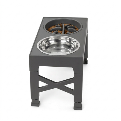 Elevated Slow Feed Dog Bowl Set with Adjustable Stand
