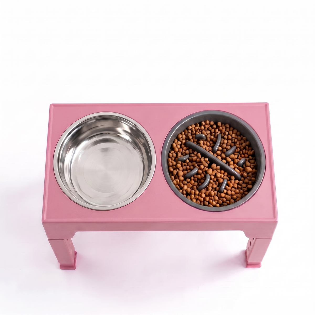 Adjustable Pet Feeding Bowl with Stainless Steel and Slow Feeder