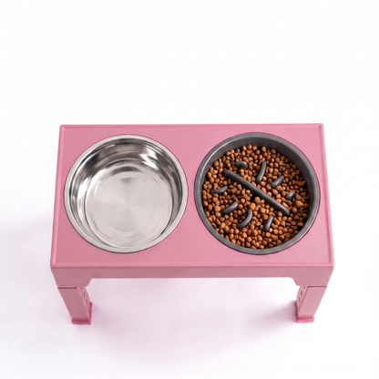 Adjustable Pet Feeding Bowl with Stainless Steel and Slow Feeder