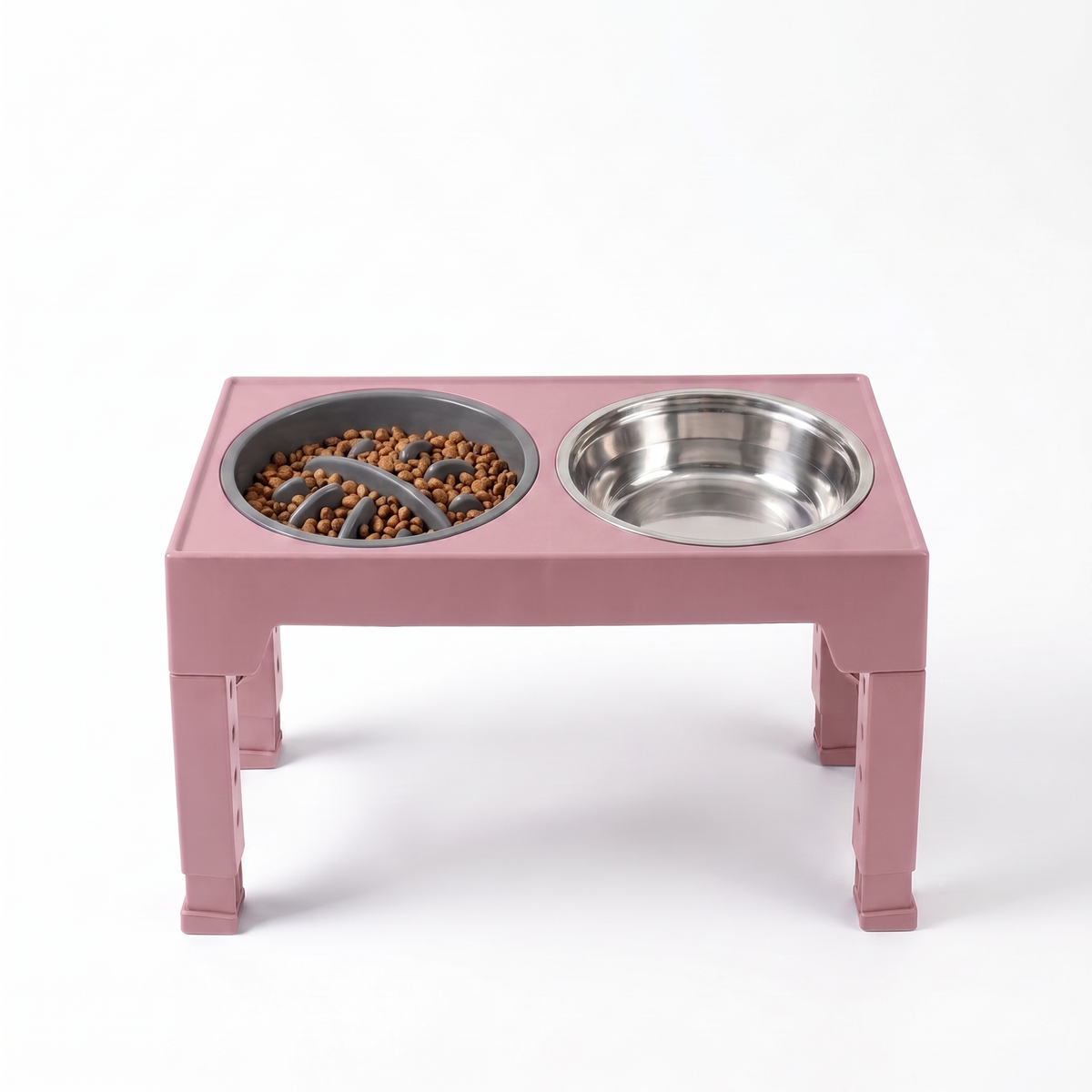 Adjustable Pet Feeding Bowl with Stainless Steel and Slow Feeder